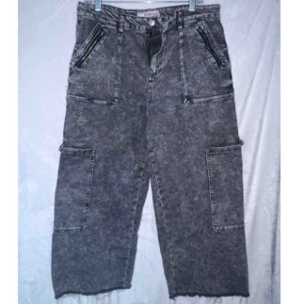 Love Cult Denim Jeans Women 34x24 Size 15 Black Wide Leg Ankle High Side Zipper